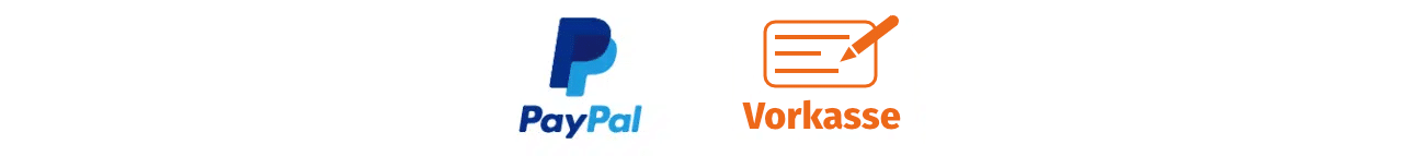Zahlungsarten. Paypal Logo und ein Vorkasse Icon